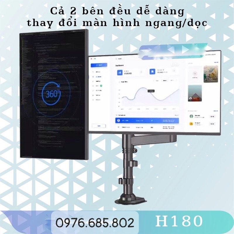 H180 - Giá treo 2 màn hình / Giá đỡ 2 màn hình/ Phiên bản 2 tay của H100