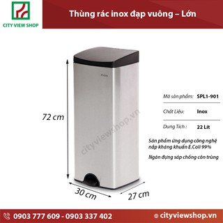 Thùng rác Fitis vuông đạp 22 lít SPL1