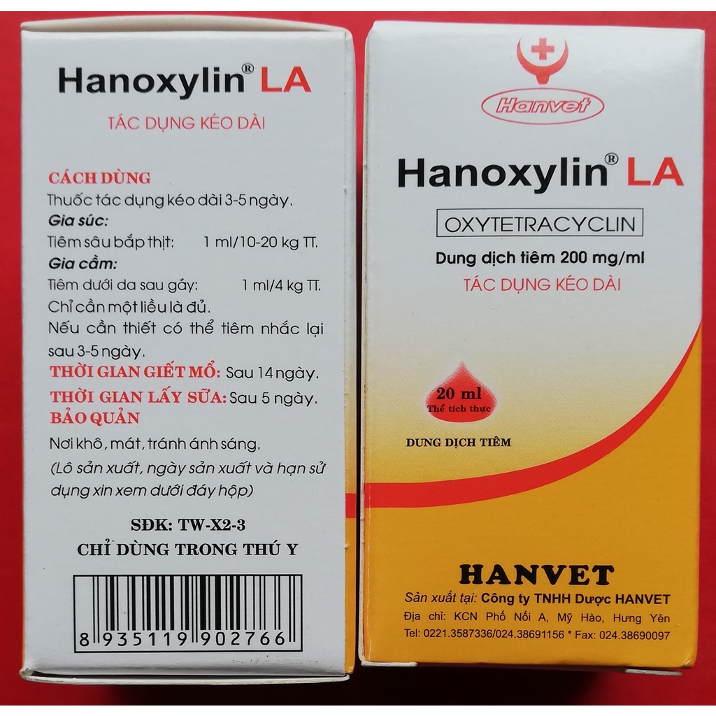3 lọ Hanoxylin LA 20 ml Chuyên dùng cho gia súc, gia cầm, chó, mèo