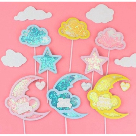 phụ kiện trang trí bán [FREESHIP❤️] que cắm mây trăng sao kim tuyến