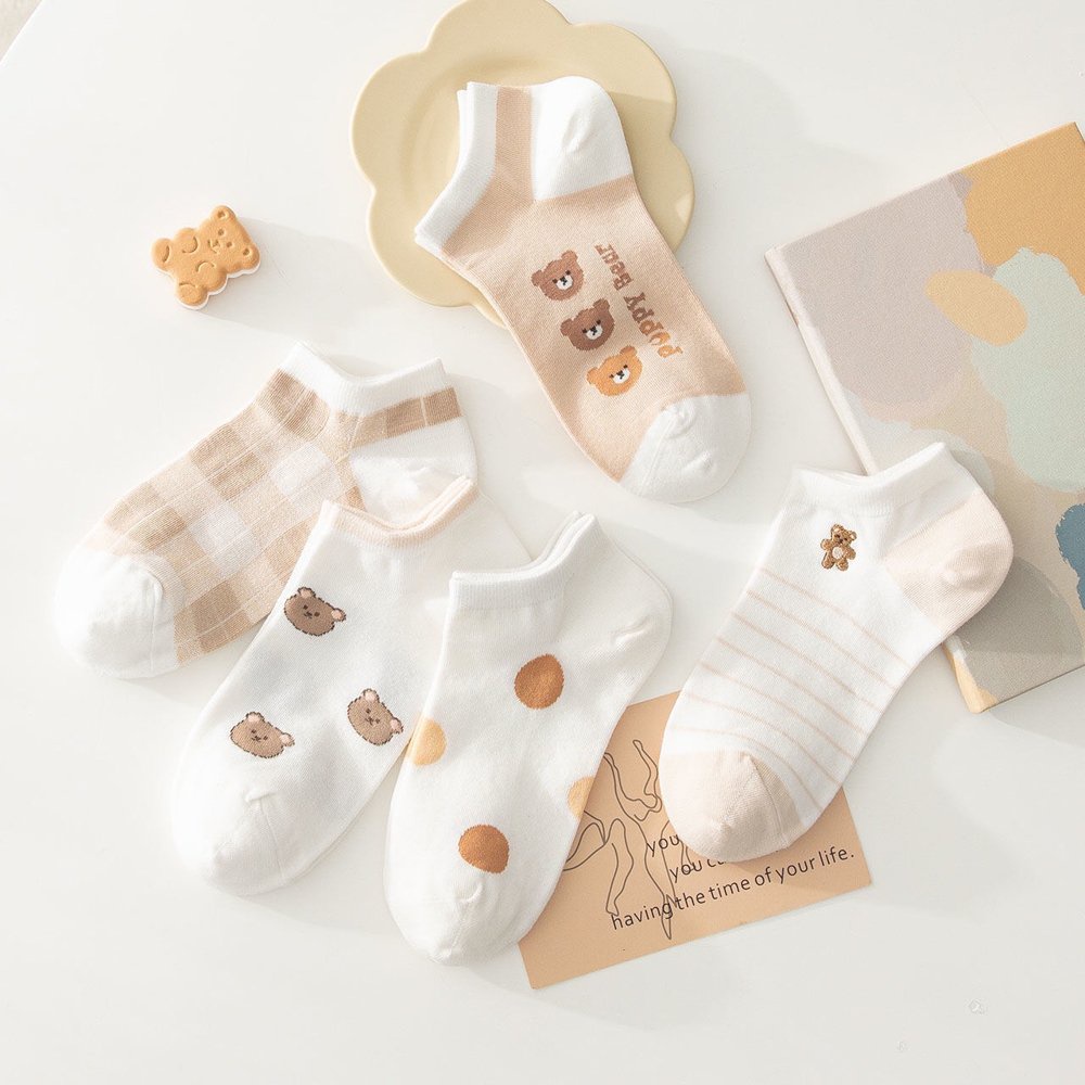 Tất nữ cổ ngắn họa tiết gấu puppy bear dễ thương, phong cách hàn quốc, chất liệu thoáng mát, thấm hút mồ hôi TT90