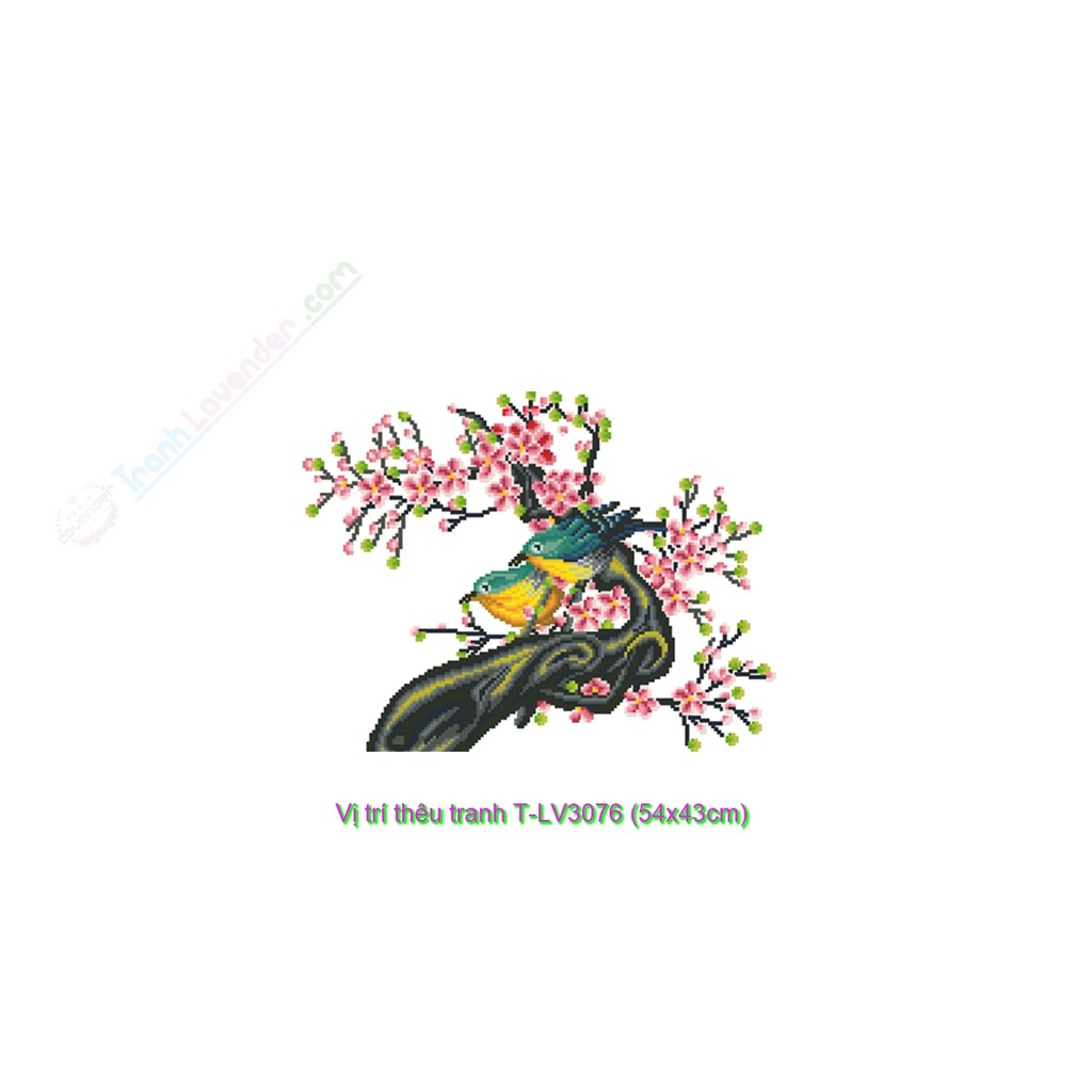 [T-LV3076]Tranh thêu chữ thập Hoa cỏ Uyên Ương Hạnh Phúc (54x43cm)