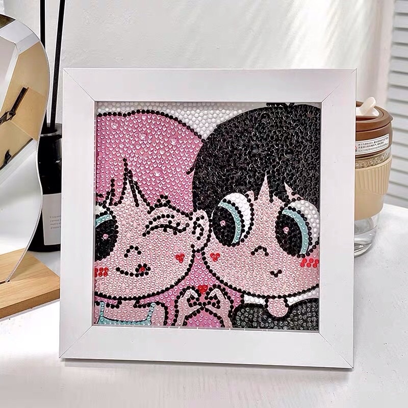 Tranh đính đá handmade cặp đôi/kèm khung treo ảnh/quà tặng tình yêu