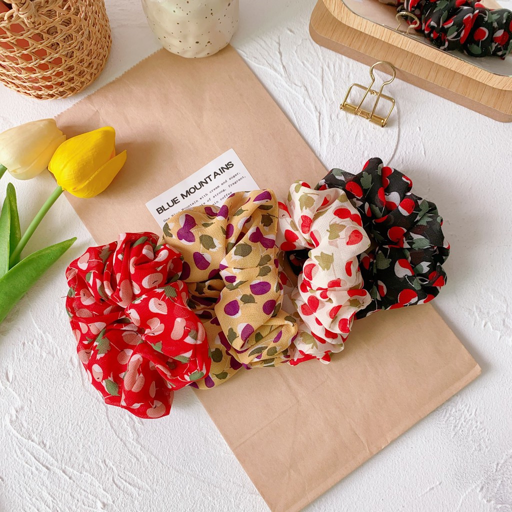 Scrunchies Buộc tóc voan cherry dễ thương