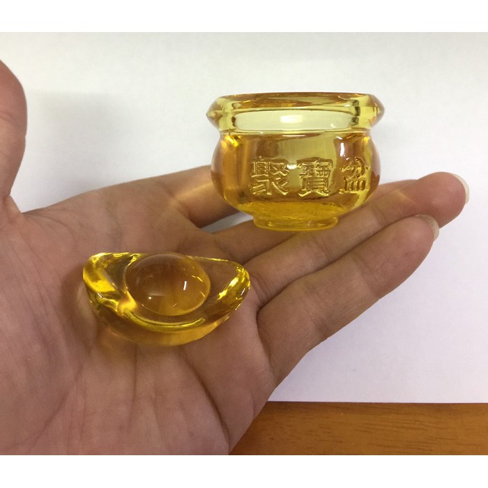 Hũ vàng bát Tụ Bảo Bồn chiêu tài lộc (5cm), tặng 01 thỏi vàng (4cm) lưu ly phong thủy ý nghĩa