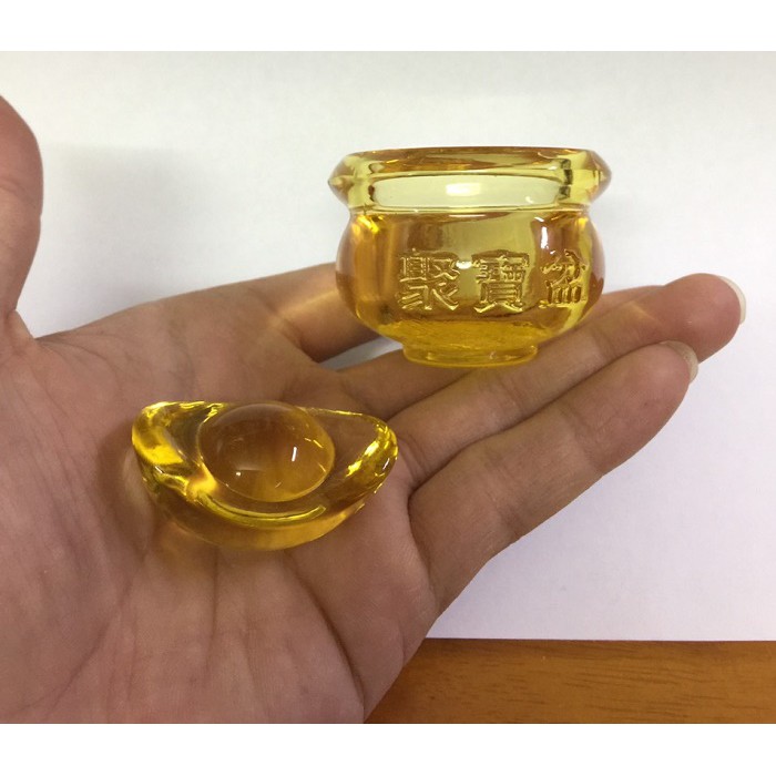 Bát tụ bảo tồn hũ vàng bằng pha lê lưu ly cầu tài lộc, tặng 01 thỏi vàng thần tài, phong thủy ý nghĩa