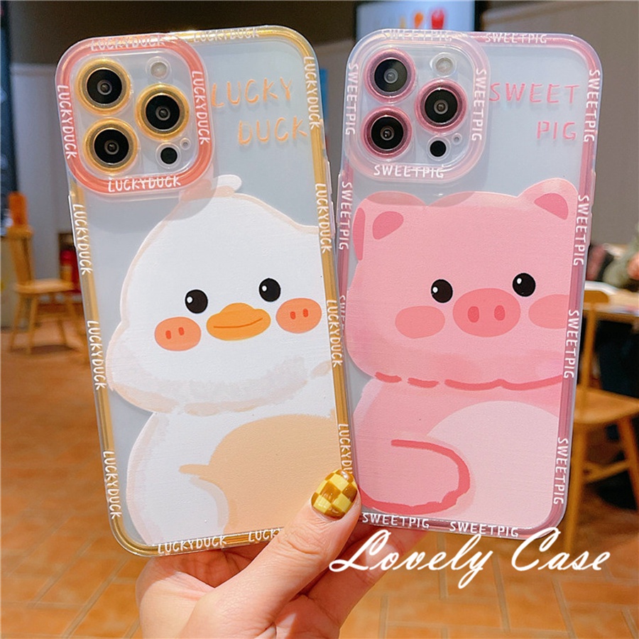 IPhone 14 13 12 11 Pro Max X XR Xs Max 8 7 6 6s Plus SE 2020Ốp Điện Thoại Mềm Trong Suốt Hình Heo Hồng Và Trắng Cho
