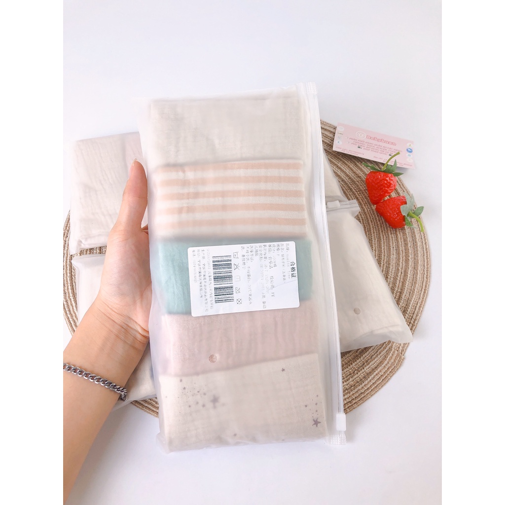 Set 5 Khăn Xô Organic Cho Bé Kích Thước 23*23cm, Khăn Sữa  4 Lớp Babibu - KXO4