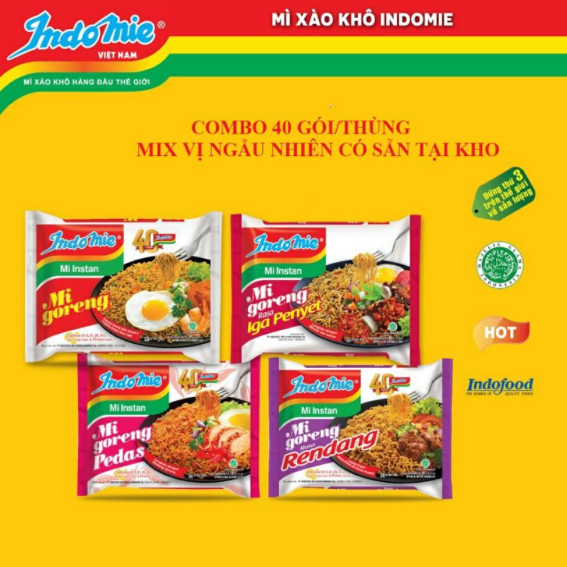 Thùng 40 gói mì xào khô indomie goreng - mix ngẫu nhiên(có sẳn)