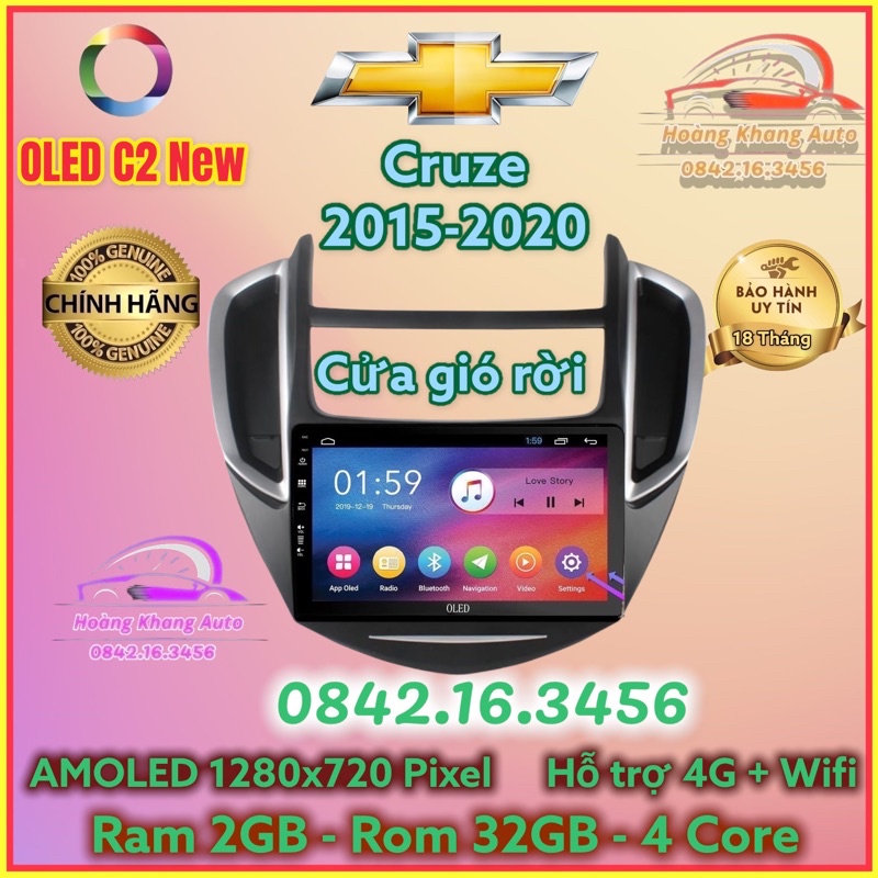 Màn hình Android OLED C2 New Theo Xe CRUZE 2015 - 2020,  9 INCH kèm dưỡng và canbus + jack zin