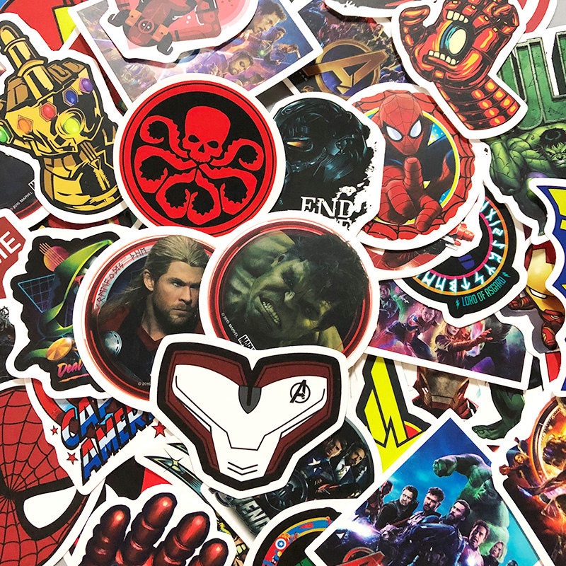 DISNEY Bộ 50 Miếng Dán Marvel Trang Trí Ván Trượt / Laptop / Xe Hơi / Hành Lý Họa Tiết Người Nhện