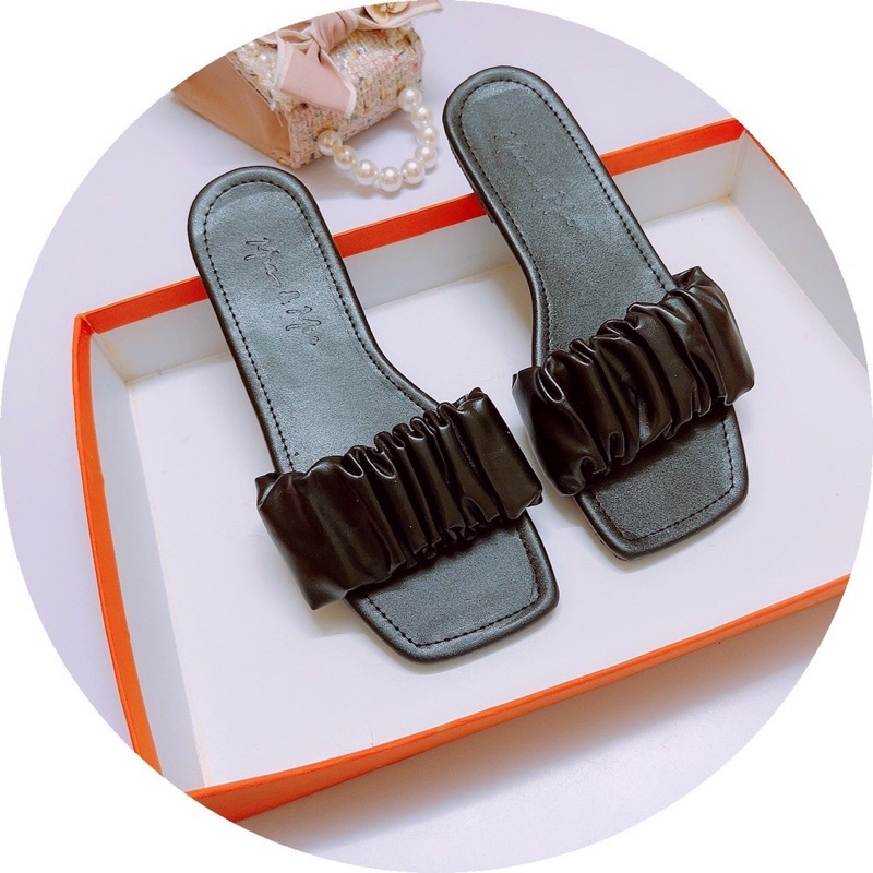 Bán Sỉ-Dép lê đế bệt quai ngang nhún da lì