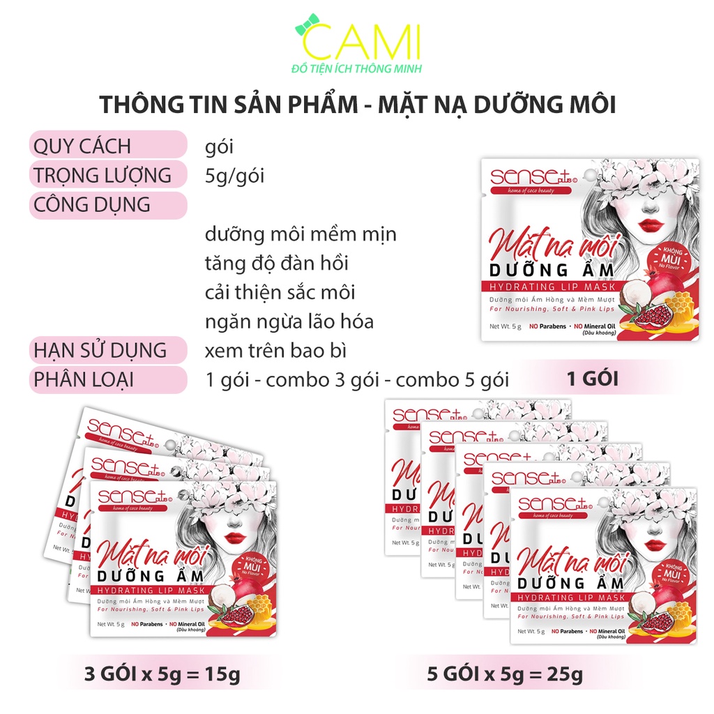 Combo dưỡng môi chiết xuất tinh dầu dừa gồm mặt nạ và son dưỡng Sense Plus_Cami_SP002_SP005