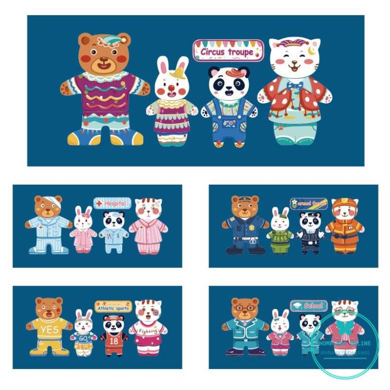 Bộ Ghép hình mặc quần áo cho Gấu Thỏ có nam châm kiêm bảng từ viết vẽ cho bé HOMESHOP ONLINE