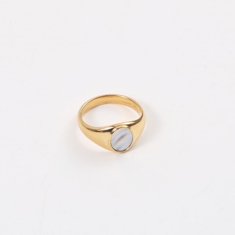 Nhẫn titan mặt oval khảm xà cừ không gỉ WR2215