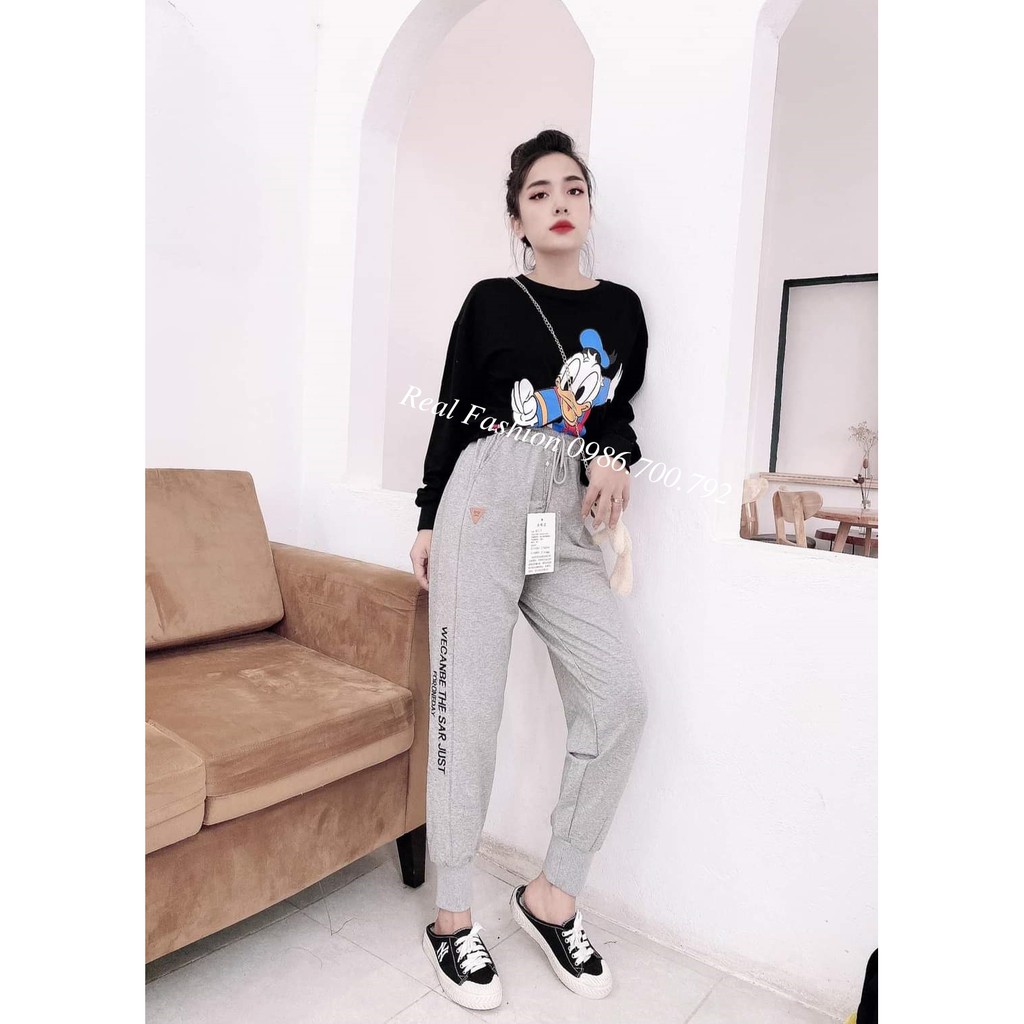 Quần jogger nữ bo gấu thêu chữ đính logo vải nỉ da cá quảng châu,vải dày dặn đanh mịn không bai xù Real Fashion