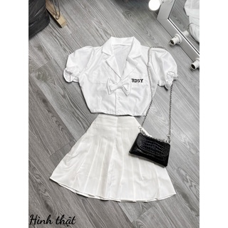 Áo sơ mi croptop phối nơ