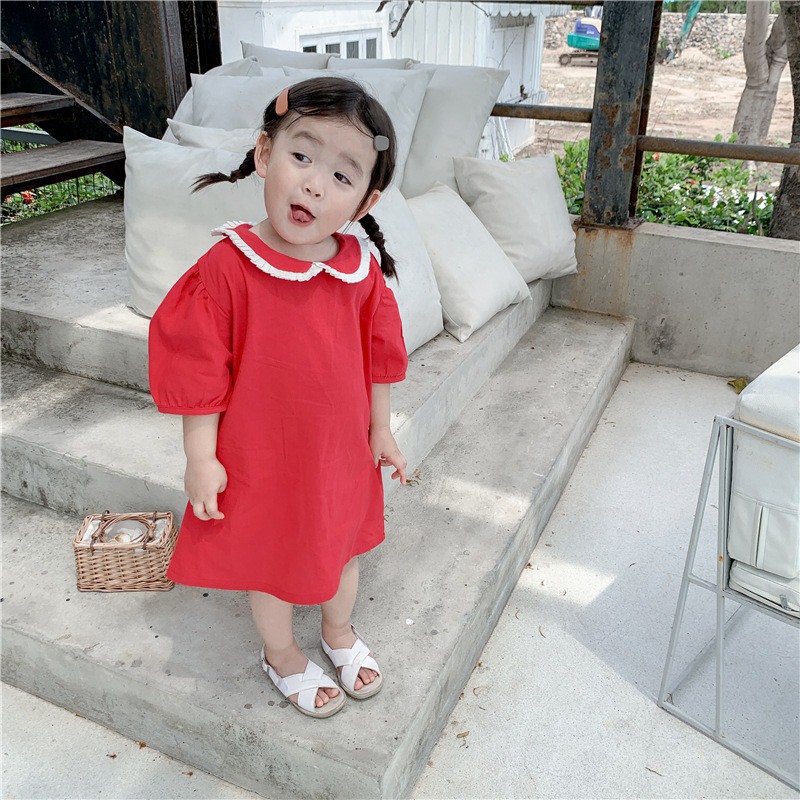 Váy bé gái đầm suông tay lỡ thiết kế cổ sen thời trang trẻ em từ 1 tuổi đến 5 tuổi