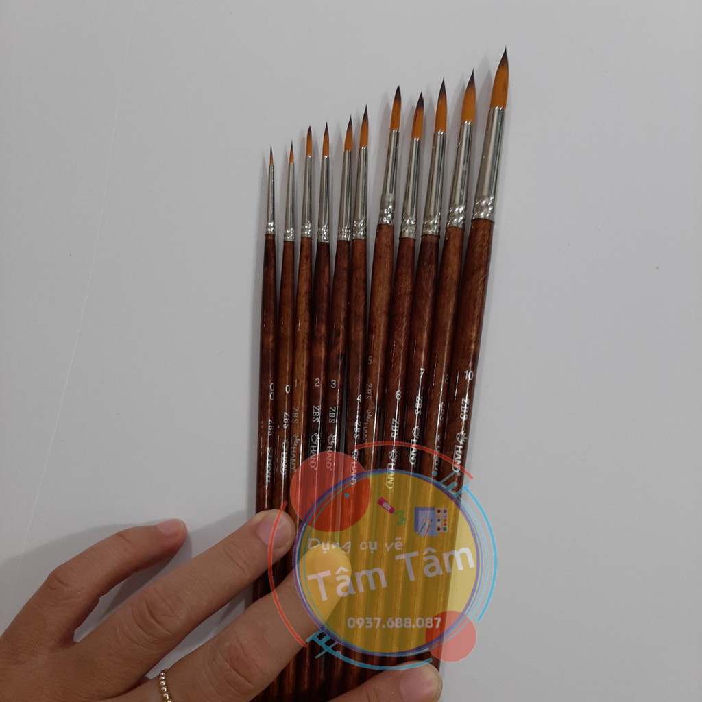 -Cọ vẽ màu nước, cọ đi nét nhọn hand thân nâu mã ZBS, cọ hand ZBS-