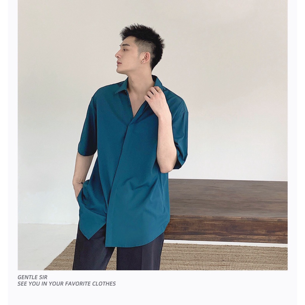 Áo sơ mi rộng tay ngắn unisex nam nữ GIẤU NÚT chuẩn form Hàn Quốc vải lụa mềm mịn mát 40-90kg MRN02