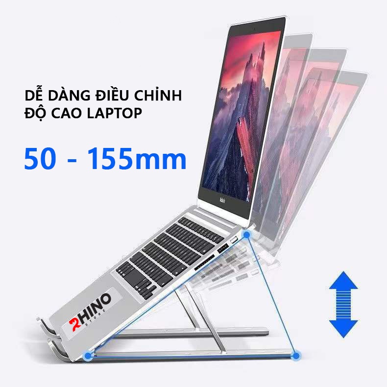 Giá đỡ Laptop, macbook, ipad Rhino KL101, kệ tản nhiệt nhôm cao cấp, gấp gọn, tặng kèm túi đựng