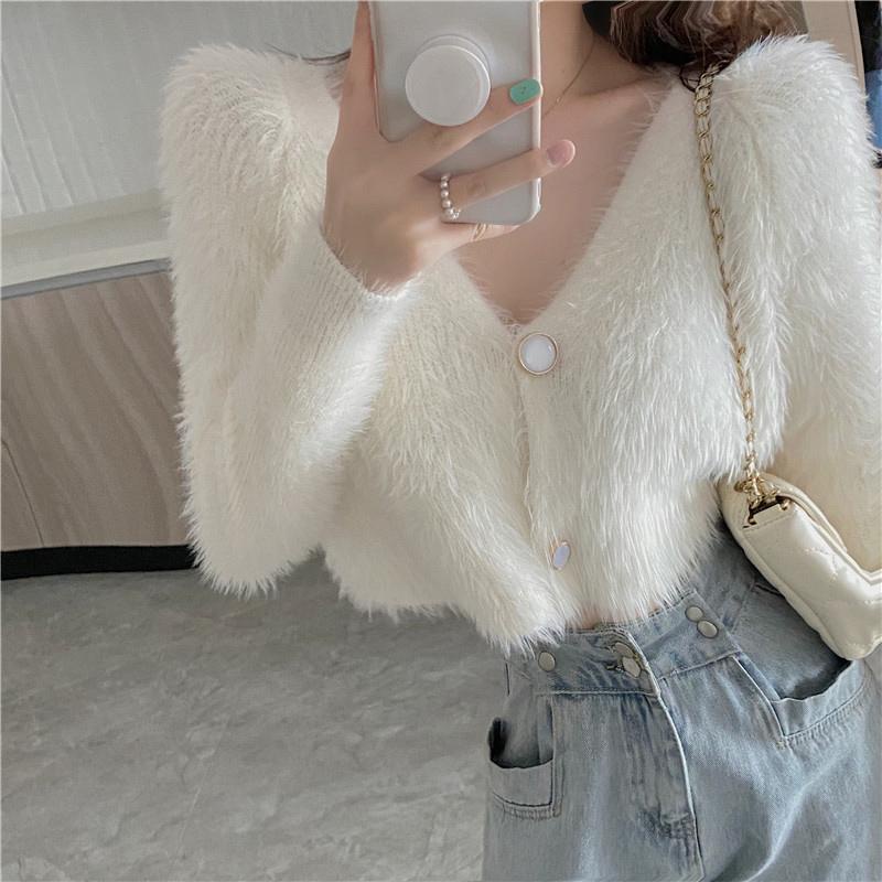 Áo khoác cardigan dệt kim cổ chữ V dáng rộng thời trang 2021 cho nữ
