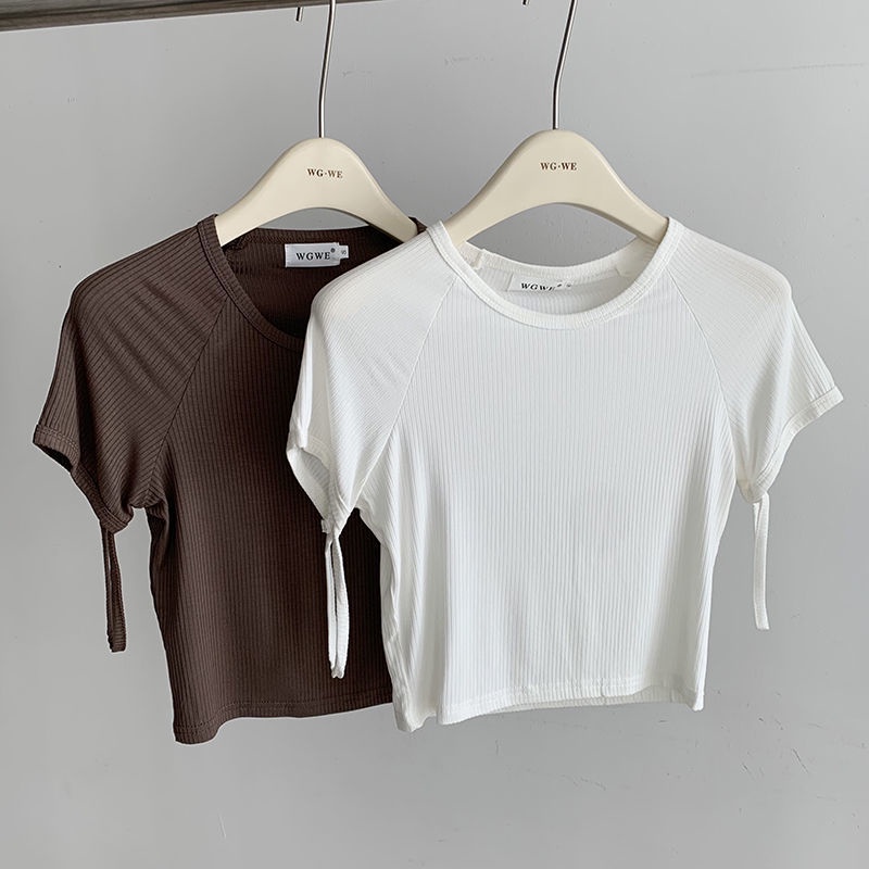 Áo Thun Tay Ngắn Thiết Kế Cổ Tay Áo Màu Trắng Thời Trang Mùa Hè Hàng Mới Dành Cho Bạn Nữ