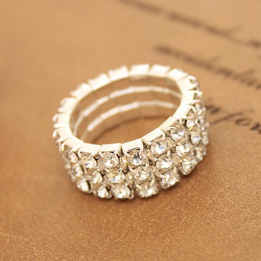 Nhẫn nữ đính đá lấp lánh ánh bạc J599 thời trang phong cách Hàn Quốc