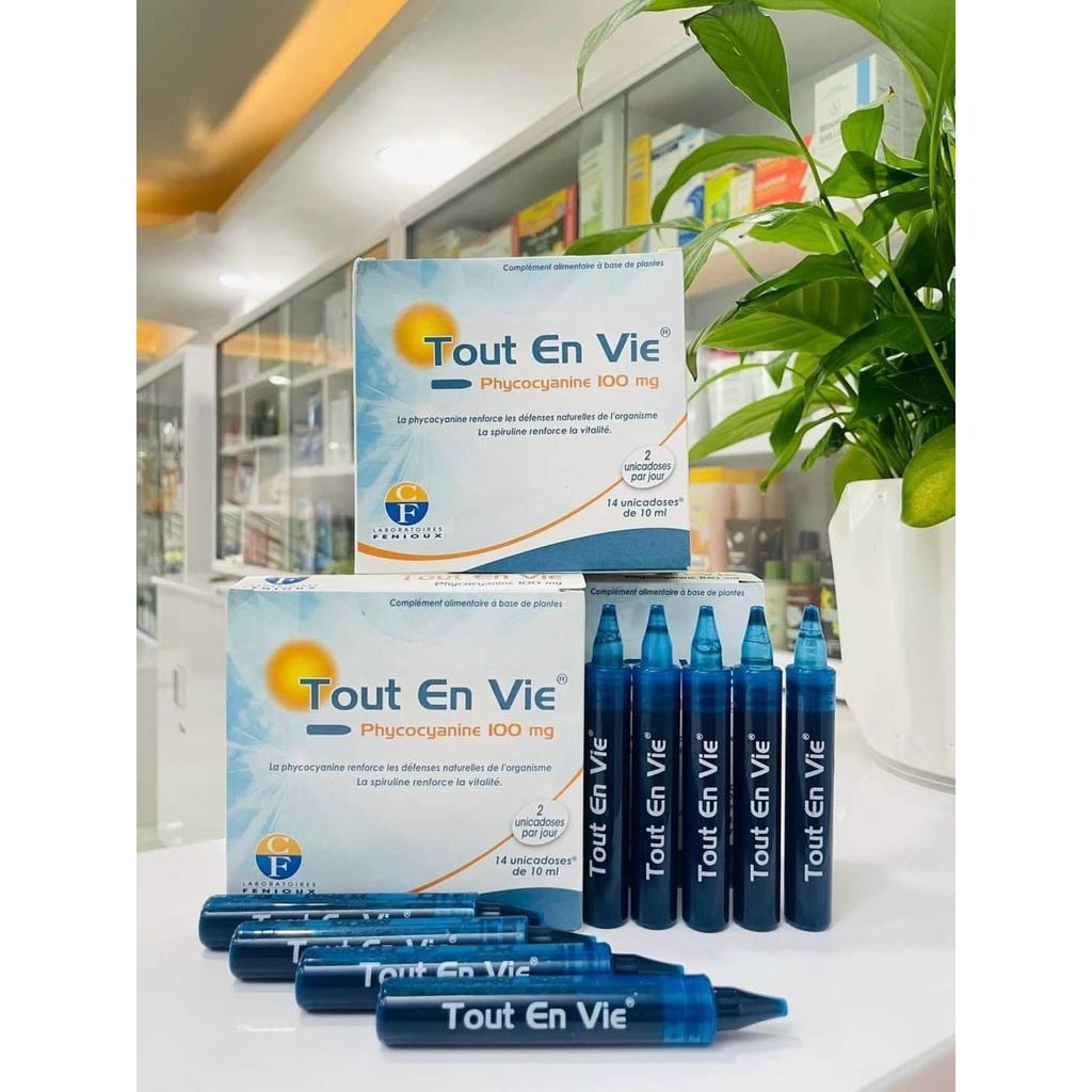 Tảo biển Tout En Vie, Pháp (14 ống dạng nước) kèm vitamin C giúp chăm sóc da, tốt cho huyết áp, tim mạch, tiểu đường