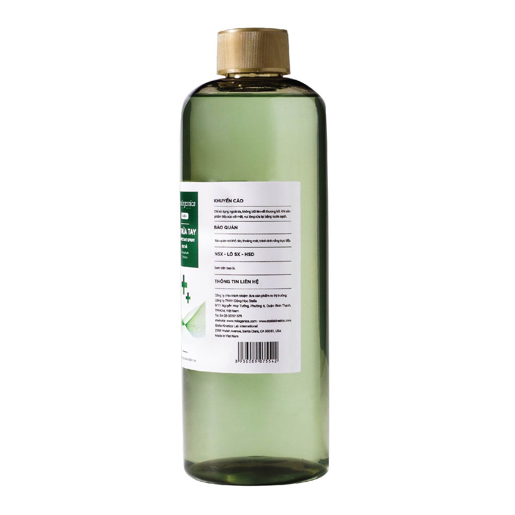 Xịt Rửa Tay Bạc Hà Làm Sạch Da, Dưỡng Ẩm Không Gây Khô Da MILAGANICS 500ml (Chai)