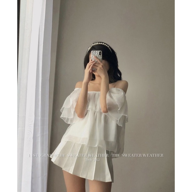 Áo trễ vai tầng bèo dáng lửng vải organza tiểu thư Kozoda M81