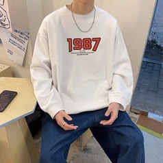 Áo sweater cổ tròn dáng rộng in họa tiết chữ số thời trang xuân thu mới năng động 2021 cho nam