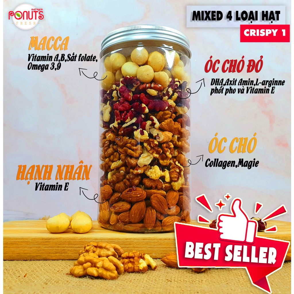 HẠT DINH DƯỠNG PONUTS MIX SẤY GIÒN - ( 500gr - 250gr TẶNG KÈM HỘP) - (4 LOẠI HẠT TỔNG HỢP)