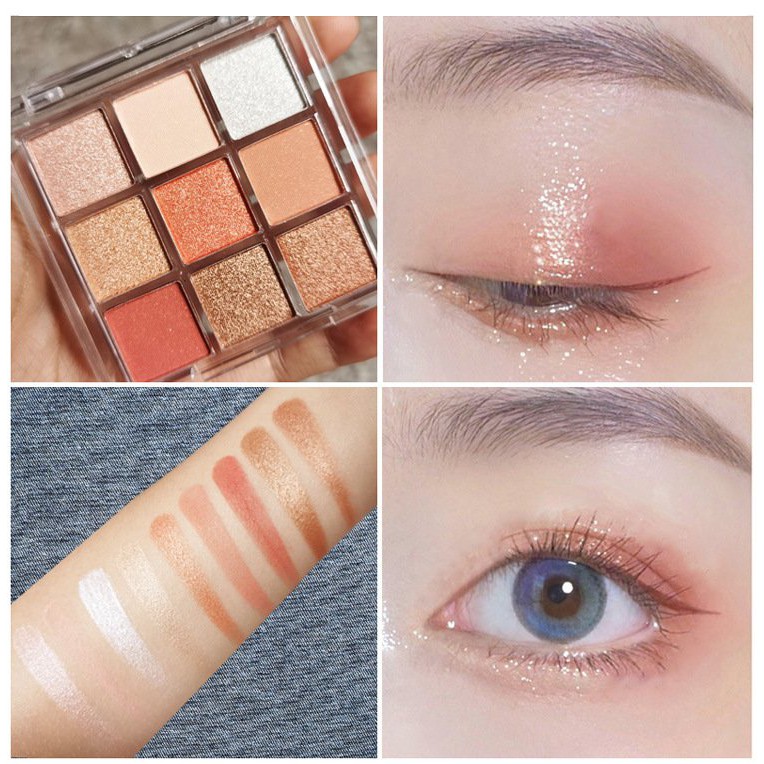 Phấn mắt MICHUN 9 ô tone cam hồng nhũ lấp lánh | BigBuy360 - bigbuy360.vn