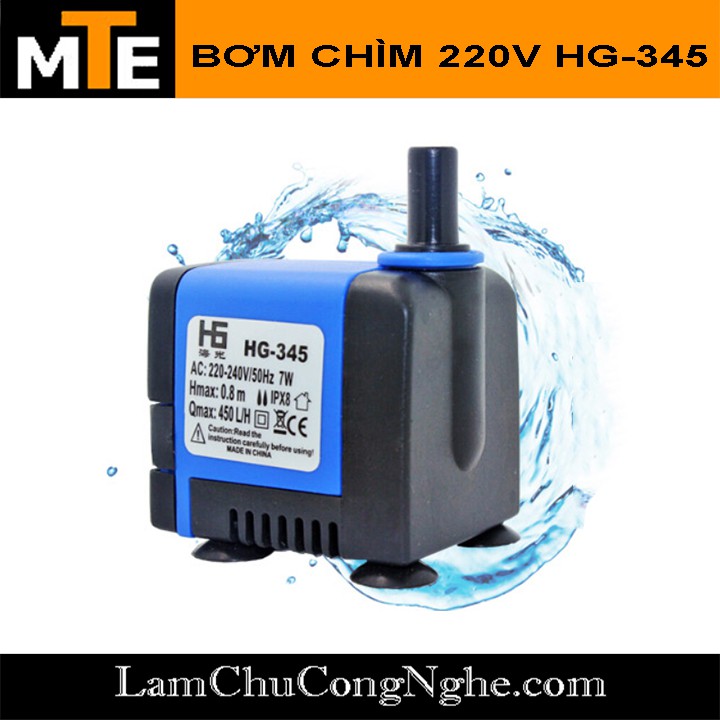 Bơm chìm mini 220V 7W 450L/h HG-345 bơm tiểu cảnh, bể cá, điều hòa nước