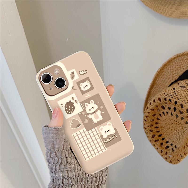 Ốp lưng iphone gấu thỏ trắng Happy mềm viền vuông đẹp cho iPhone 13 12 11 Pro Max 7/7Plus/8/8Plus/X/Xs/Xs Max/11/11pro