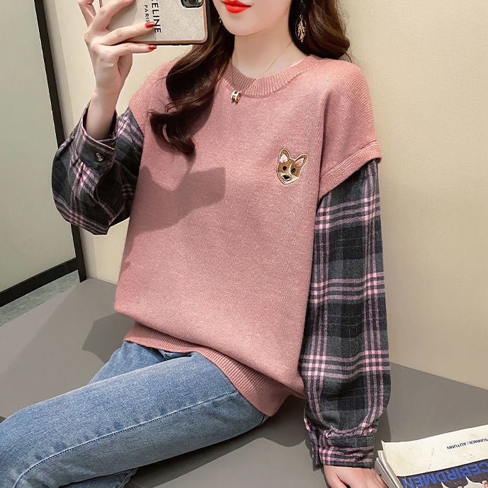 Little Lady Changyou Mẫu Bán Chạy Giả Hai Mảnh # Nữ Xuân 2021 Mẫu Mới # Rộng Rãi Mặc Ngoài Dễ Phối Đồ # Áo Dệt Kim Mùa Xuân Và Mùa Thu