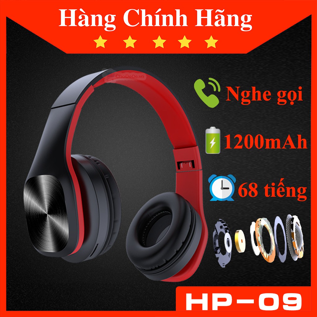 Tai nghe bluetooth cao cấp HP09, ôm kín tai, chống ồn, nghe nhạc cực hay, pin trâu dùng tới 68 tiếng