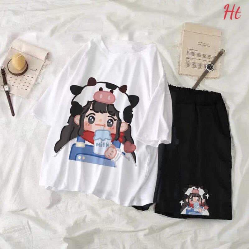 Sét áo cô gái và chàng trai đội mũ bò +quần đùi đen 5D HT12