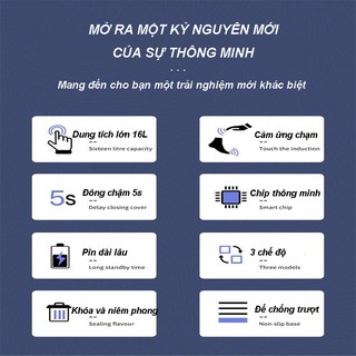 THÙNG RÁC cảm ứng thông minh nắp đóng mở tự động 0.3s dung tích 16L, màu pastel - 1644sp