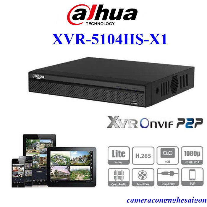 Đầu ghi hình 4 kênh 5 trong 1 Dahua XVR5104HS-X1, hỗ trợ camera HDCVI/TVI/AHD/Analog/IP, Chuẩn nén H265