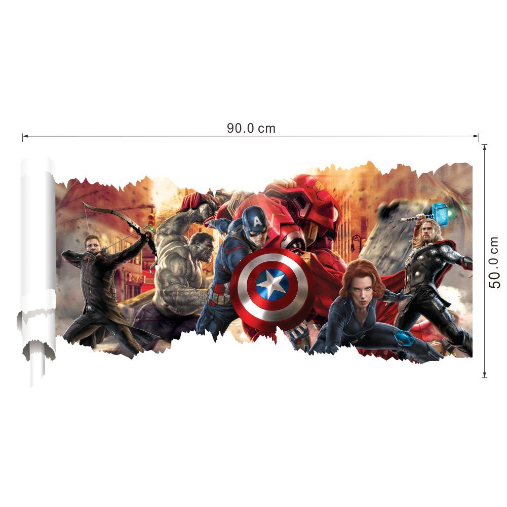 Tranh decal 3D ⚡ FREESHIP ⚡ Avengers - Decal dán tường Biệt đội siêu anh hùng (50 x 90cm) - decalamyshop