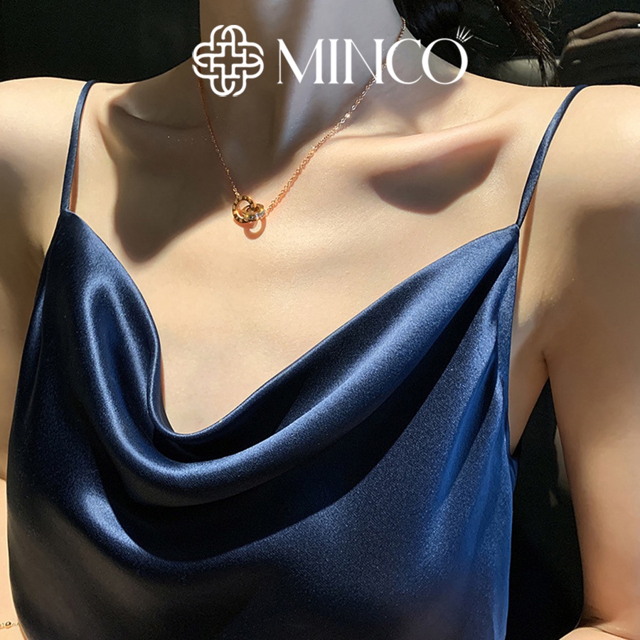 Dây Chuyền Nữ Sweet Love Minco Accessories thiết kế vintage màu vàng hồng 18k hình tròn ký tự la mã đính đá DT42
