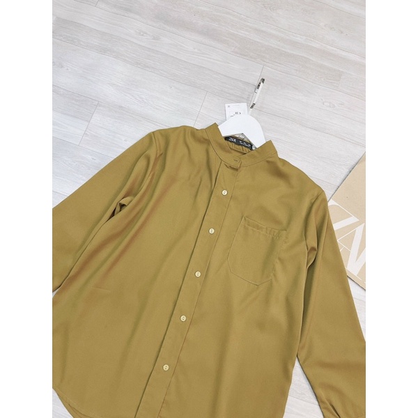 Sơ mi cổ tàu đuôi tôm màu nâu vàng KT94