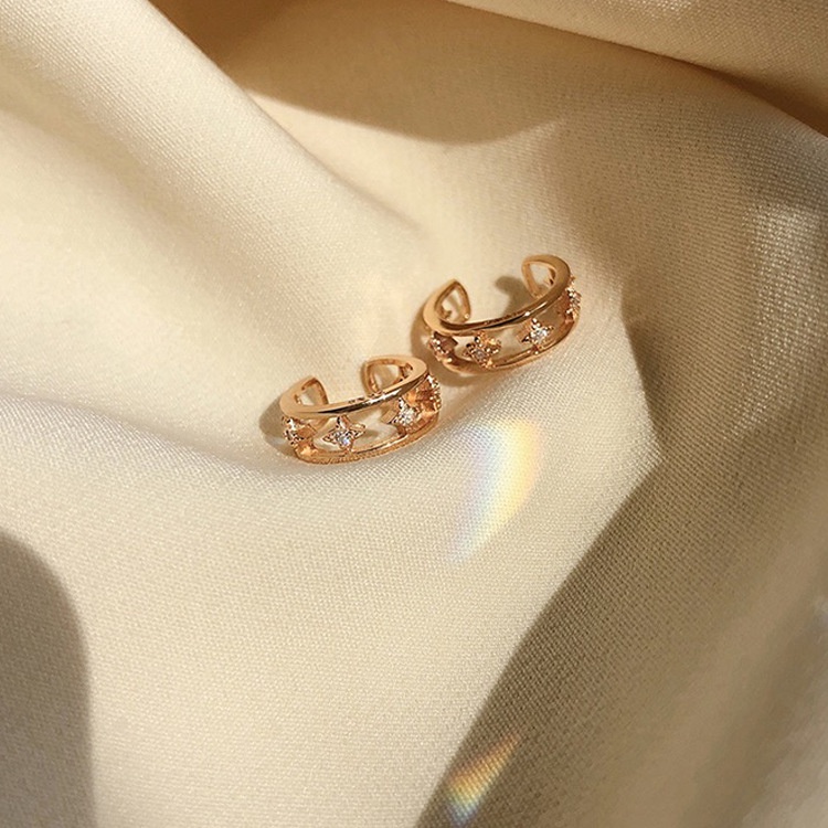 Khuyên Tai Dạng Kẹp Vành Tai Đính Đá Zircon Ngôi Sao Phong Cách Tối Giản Cho Nam Và Nữ