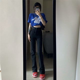   Quần jeans lưng cao ống suông thời trang mùa hè 2022 nhiều màu tùy chọn cho nữ 