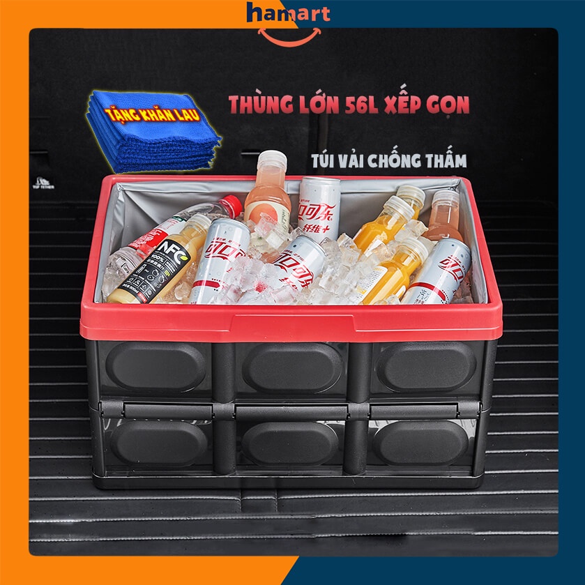 Thùng Đựng Đồ Gấp Gọn Đa Năng Hộp Để Đồ Ô Tô 56L Câu Cá Picnic Chất Lượng Cao Chịu Tải Lớn