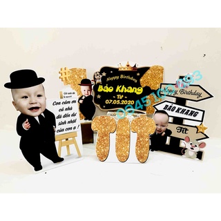 Set chibi phụ kiện để bàn trang trí sinh nhật thôi nôi đầy tháng bé trai in hình bé tit