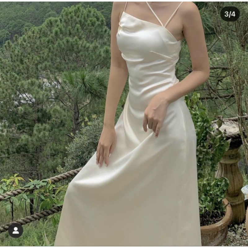 Đầm phi lụa chéo dây