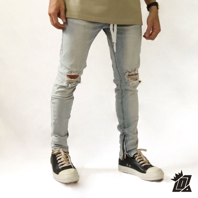Quần jean nam Streetwear DATINO rách gối form Skinny co giãn ống khóa Zipper, bền màu | BigBuy360 - bigbuy360.vn